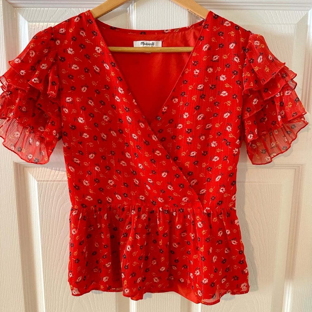 Madewell peplum blouse with ruffled sleeves